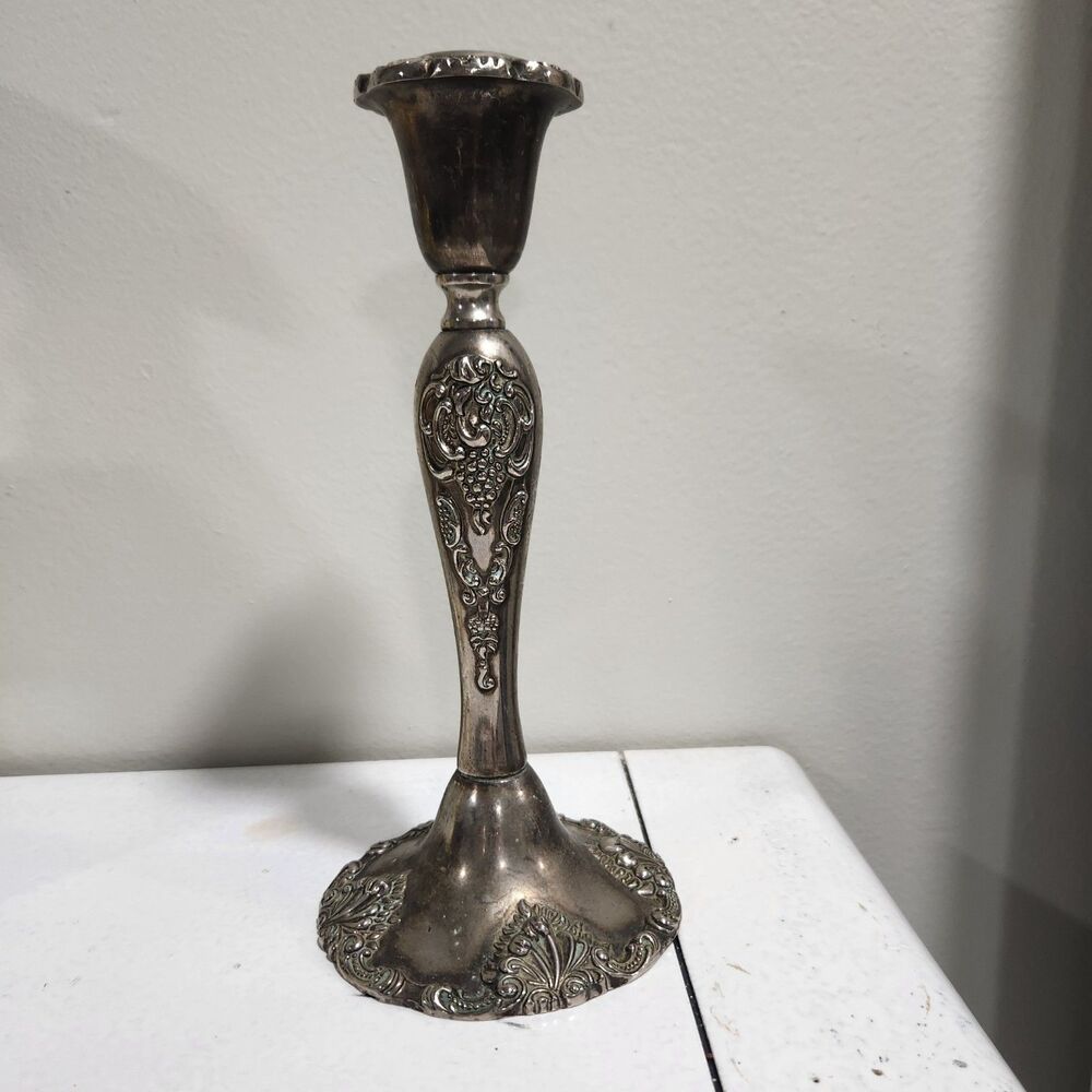 Vintage 8" 1990 Godinger 20th Century Baroque Silver Plated Candlestick